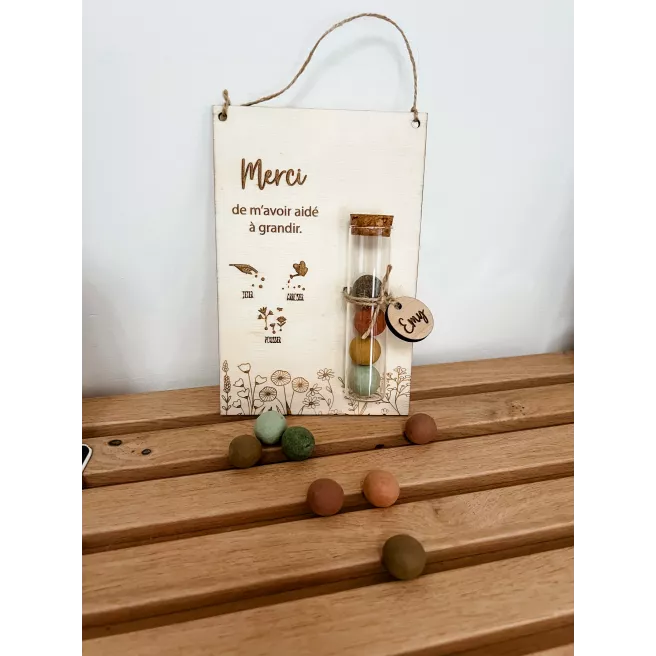 Pancarte MERCI avec bombes de fleurs